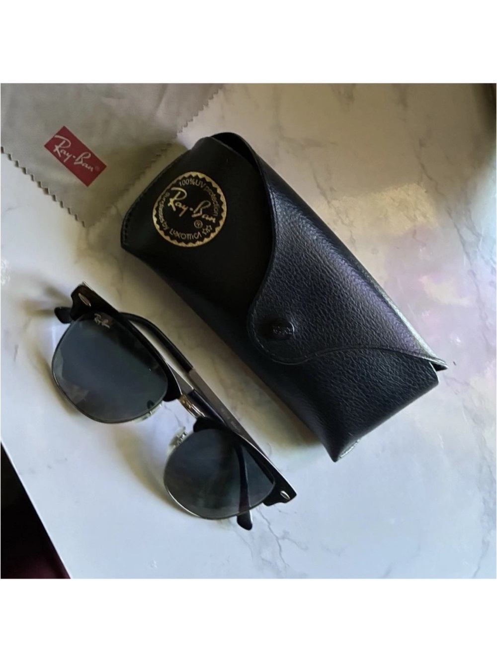 Ray-Ban Black Leather Sunglasses Case with Black Sunglasses